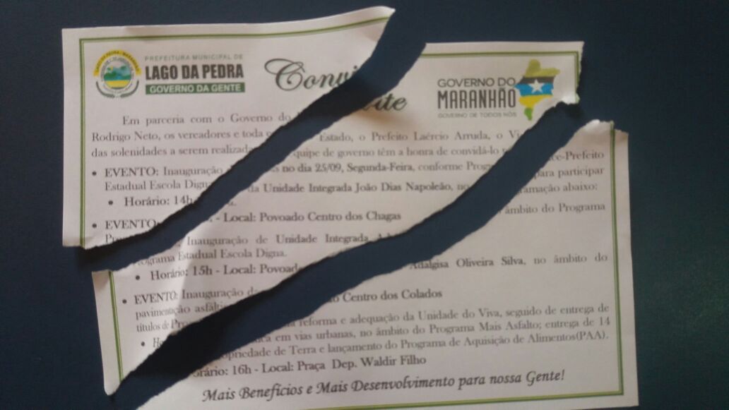 Vixe Flávio Dino!!! Presidente da Câmara de Lago da Pedra, rasga convite para comparecer em evento do governador