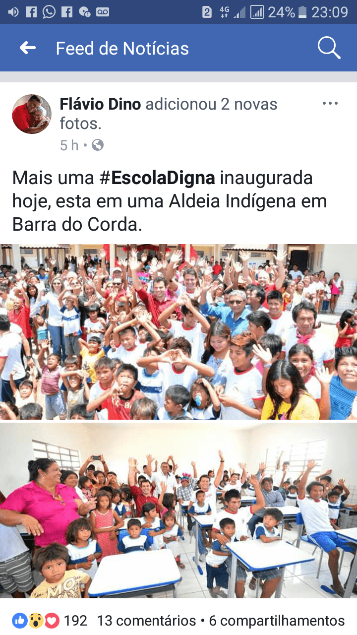 Flávio Dino falta com a verdade, ao afirmar que escola inaugurada em Barra do Corda, pertence ao programa "Escola Digna"