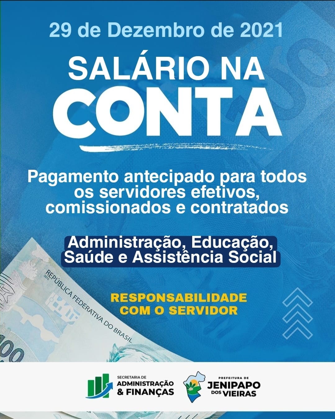 29/12: Prefeito Arnóbio efetua o pagamento dos salários de todos os servidores em Jenipapo dos Vieiras