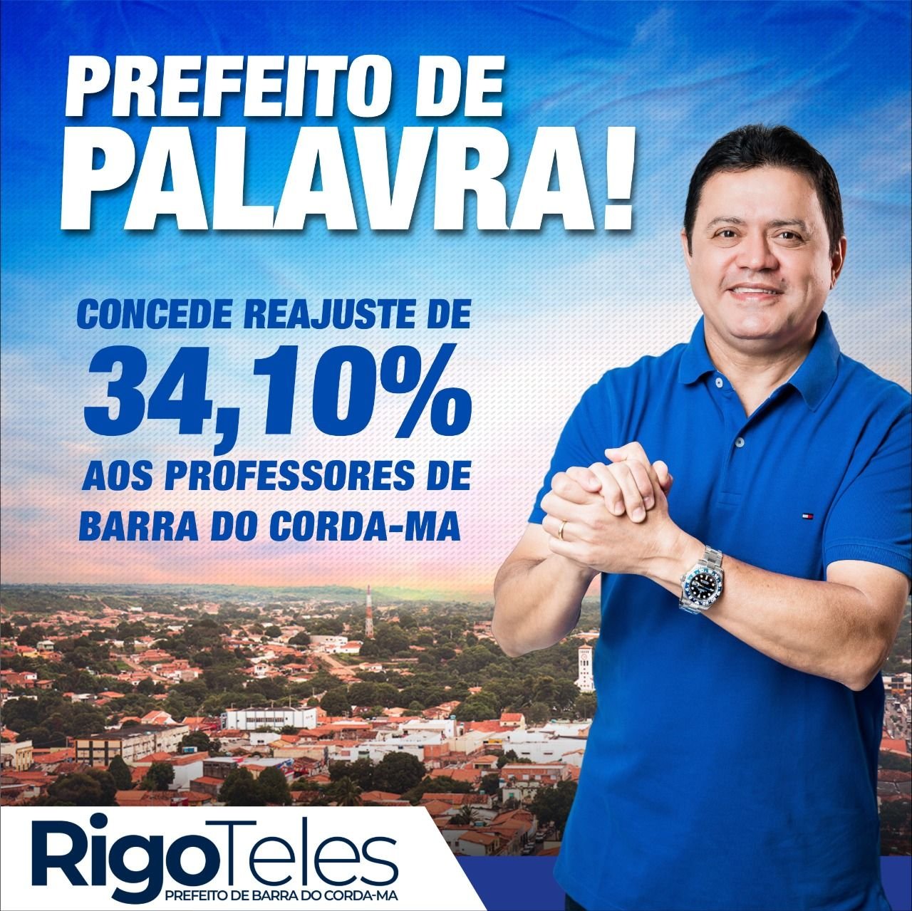 22/02: Prefeito Rigo Teles concede reajuste de 34,10% aos professores de Barra do Corda